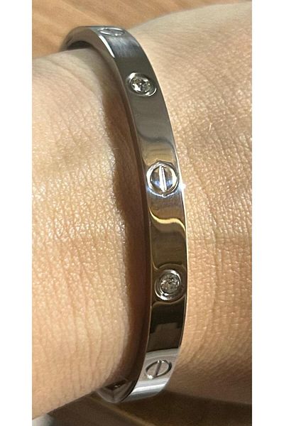 juleeco Nail Model Zircon Stone Silver Steel Handcuffs (17 cm)(0,5cm)
