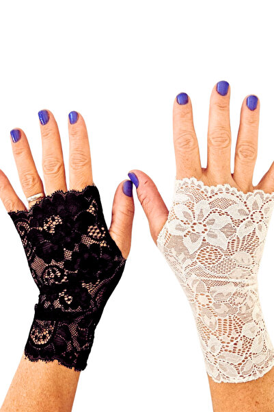 Attolya Dantel eldiven, dantel, hediye torbada, gelin, dans eldiveni, dans kostüm, siyah beyaz dantel