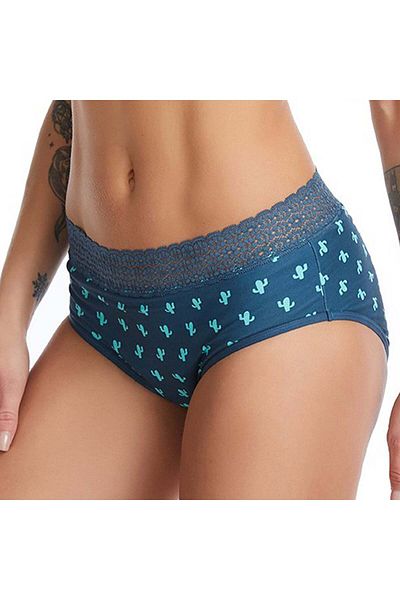 Linovit Multicolored Menstrual Panties - Cactus Pattern - Green - Cactus Pattern, XXL