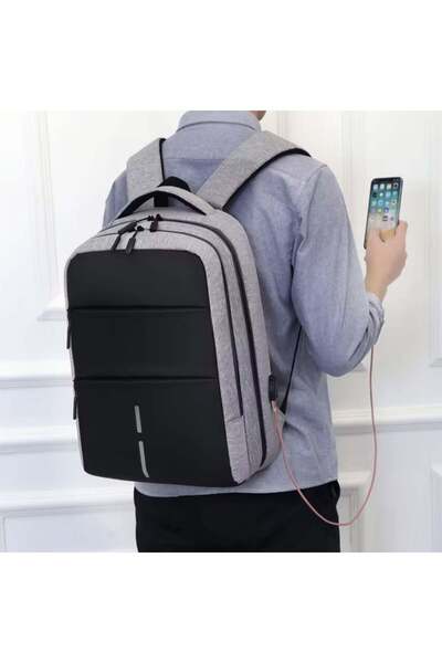 PUFO Premium laptop backpack with compartments, 45 x 32 cm, light gray