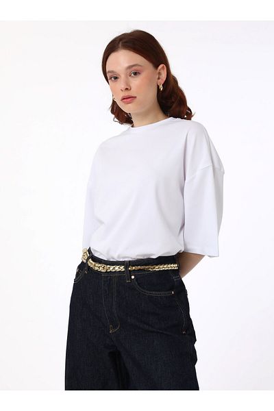 Benin Βαμβακερό Basic γυναικείο T-Shirt - Λευκό - Μπενίν