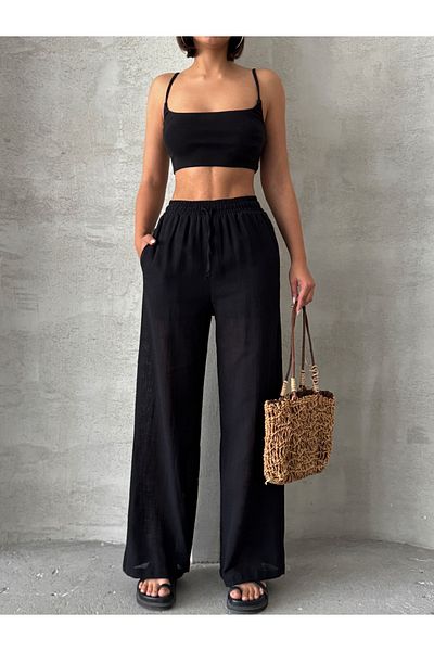 Miss Prova Waist Tie Detailed Linen Trousers Misspnt2669