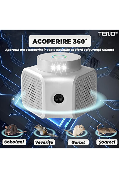 Teno Aparat cu Ultrasunete Anti-Daunatori Teno®, anti rozatoare, soareci/sobolani, raza 120 mp, alb