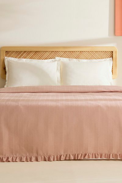 Karaca Home Maye 100% Cotton Ruffle Double Single Pique Salmon
