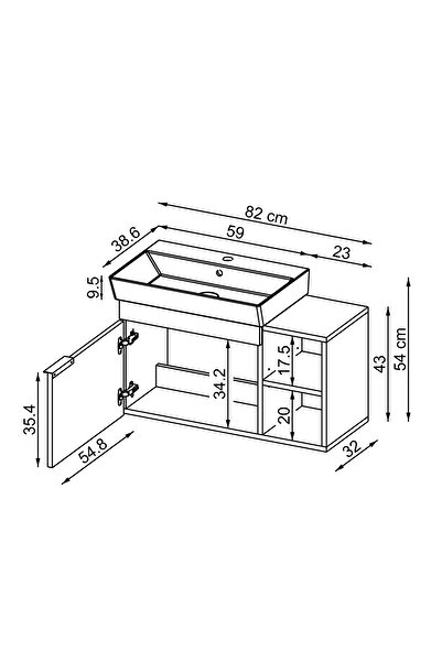 ROOMART Likya Tek Kapaklı Açık Raflı Lavabolu 82 Cm Banyo Dolabı Alt, Lavabolu Alt Banyo Dolabı