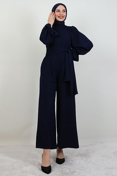 GİYZAMİLA Thick Belted Jumpsuit Navy Blue