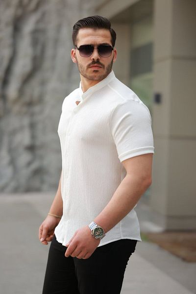 modaserdem Men's Judge Collar Short Sleeve Shirt