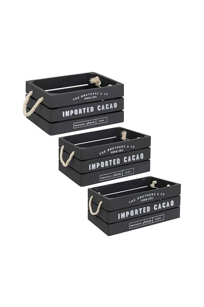 Atmosphera Créateur D'intérieur Set of 3 Denys boxes, wood, black, 23 x 17 x H 11 cm, 29 x 21 x H 13 cm, 35 x 25 x H 15 cm