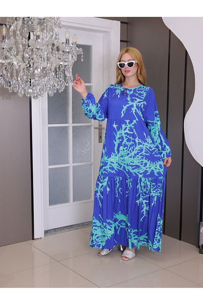 MISS MERCAN Buttoned Patterned Cotton Viscose Dress Summer Hijab Dress (Wide Fit)