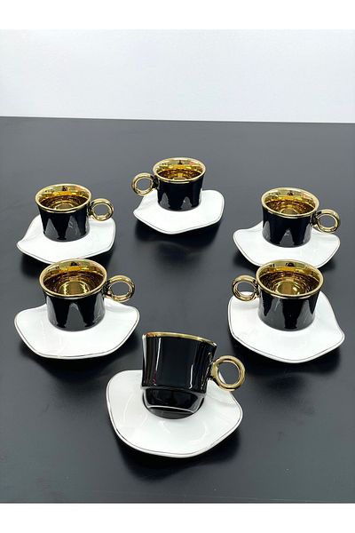 YzHome 6-Person Porcelain Gilded Coffee Cup Set Black 100ml