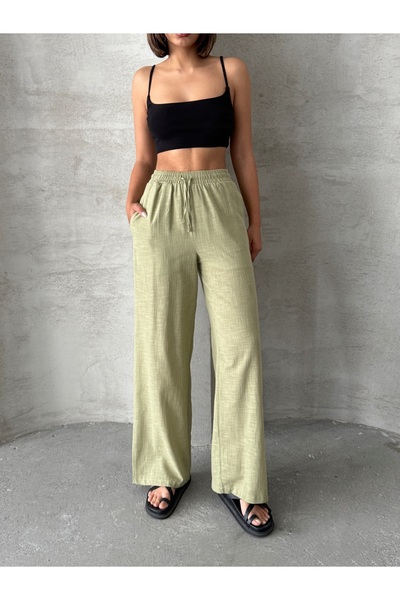 Miss Prova Waist Tie Detailed Linen Trousers Misspnt2669