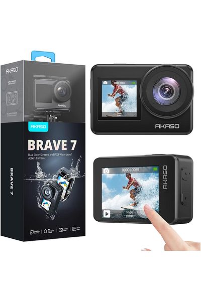 Smart Vibe AKASO® BRAVE7 4K/30FPS/20MP UltraHD WiFi Sports Video Camera, Remote Control, Two Batteries, Accessories