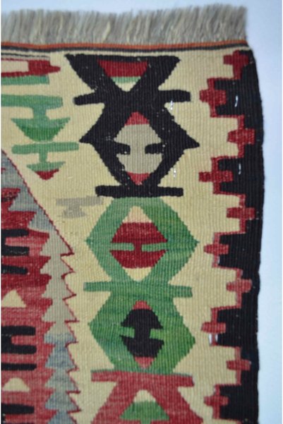 Handmade Uşak Hand Woven Tree of Life Patterned Red and Green Color Wool Rug 71X93 cm (0.66 m²)