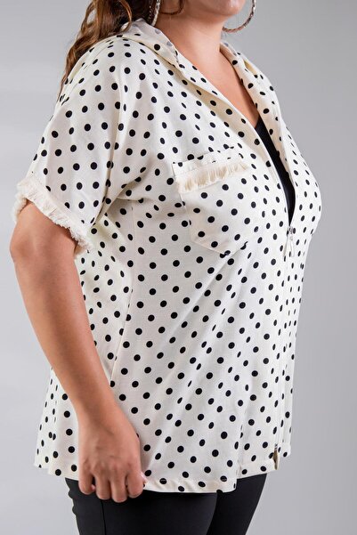 Roxxlen Γυναικεία μπλούζα 8015 πουά με κουκούλα λευκή