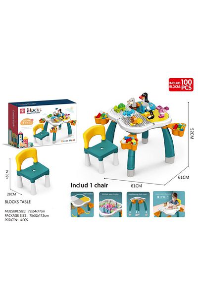 Point Plus The Original Creative Block Board Game - 100 Building Blocks + Chair + Table