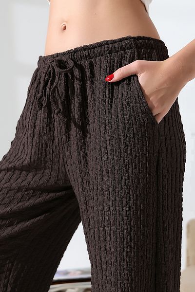 Endies Elastic High Waisted Patterned Fabric Women's Loose Trousers 21959 Brown