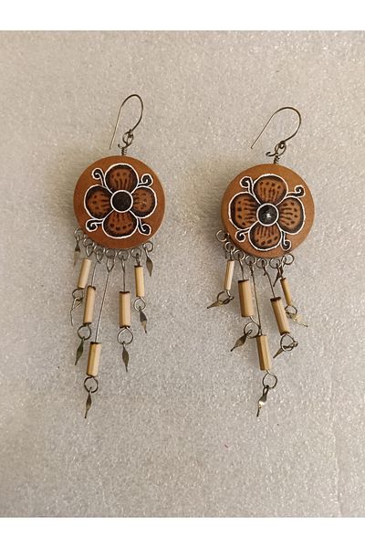 Butik Tülin أقراط مصنوعة يدويًا من الخيزران الطبيعي المصنوعة يدويًا مقاس 8.7 × 2.5 سم صنع في بيرو