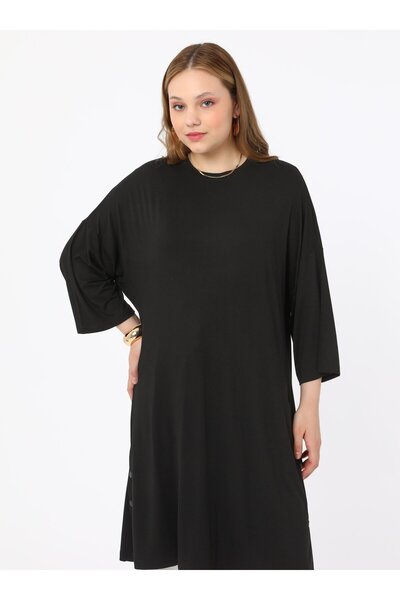 ALİA Snap Detailed Plus Size Tunic - Black - Alia
