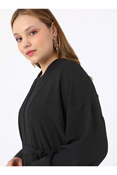 ALİA Plus Size Solid Color Abaya Ferace- Black - Alia