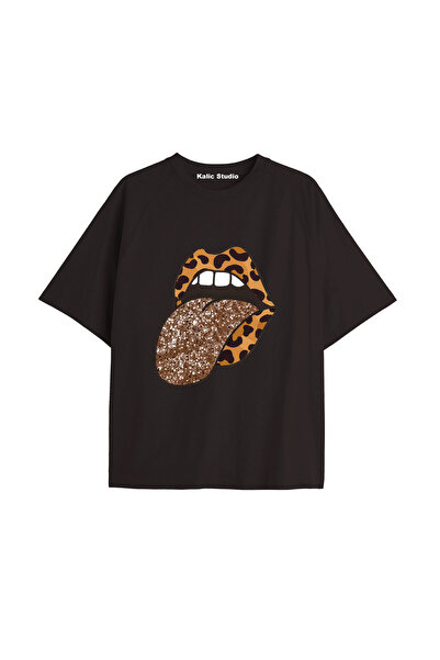 Kalic Studio Tricou negru cu imprimeu leopard vintage Y2K KOD 165