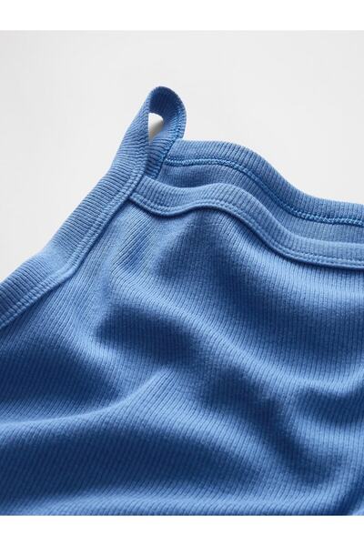 GAP Kadın Mavi Modern Önlük Yaka Kolsuz Tişört