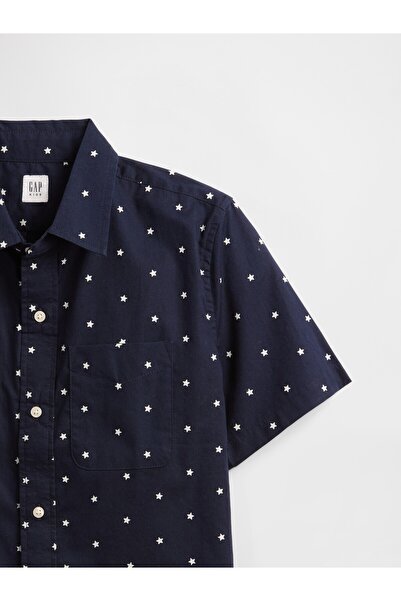 GAP Erkek Çocuk Lacivert Desenli Kısa Kollu Gömlek