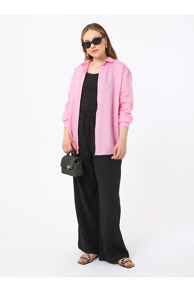 ALİA Muslin Fabric Comfortable Fit Plus Size Trousers - Black - Alia
