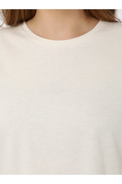 ALİA Crew Neck Plus Size T-Shirt - Ecru - Alia