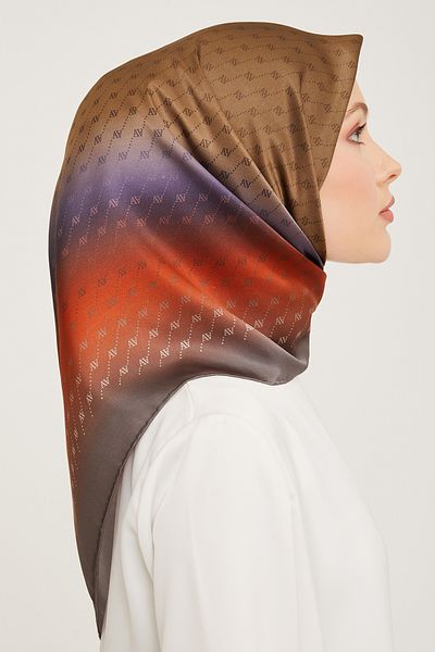 Armine Σειρά Nostalgia Silk Sura Scarf 9003DS-33 Μοτίβο με λογότυπο ΠΛΑΚΑΚΙ-ΓΑΛΑΚΤΟΣ ΚΑΦΕ