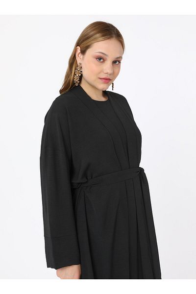 ALİA Plus Size Solid Color Abaya Ferace- Black - Alia