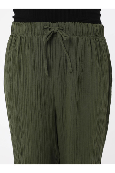 ALİA Muslin Fabric Comfortable Fit Plus Size Trousers - Khaki - Alia