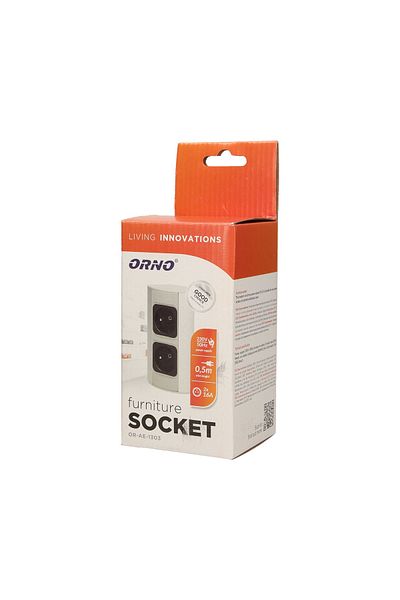 Orno Schuko socket ORNO OR-AE-1303/G(GS), double, 230V, 3680W, cable 0.5 m, gray