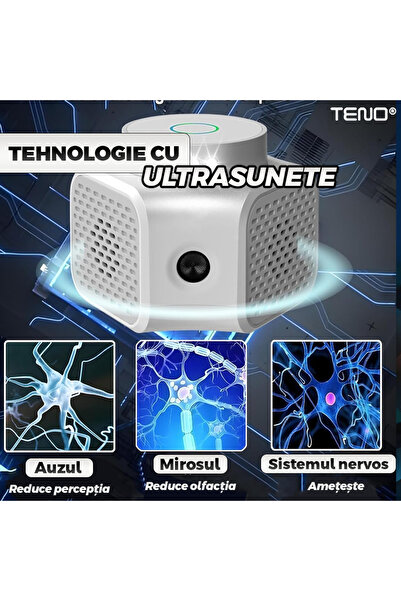 Teno Aparat cu Ultrasunete Anti-Daunatori Teno®, anti rozatoare, soareci/sobolani, raza 120 mp, alb
