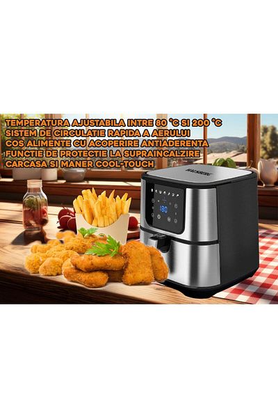 Hausberg Horkovzdušná fritéza HB-2365, 1600–1800 W, 5,2 l, časovač, ochrana proti přehřátí, chladná rukojeť, LCD displej