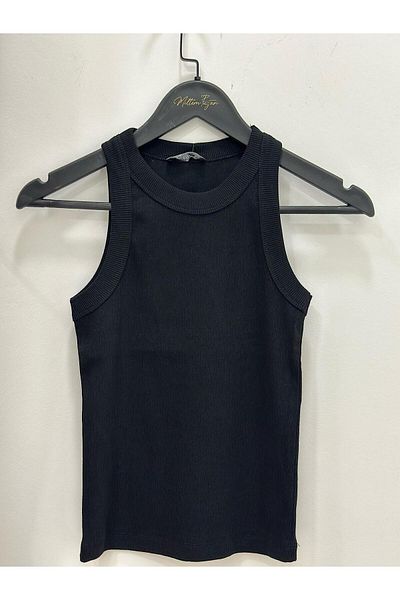 MELTEM TUĞAN Halter Neck Fit Knitted Tank Top Black