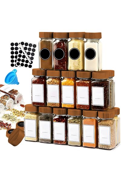 Teno Set of 24 Teno® Spice Organizer Containers, funnel, brush, sieve, labels and marker, acacia