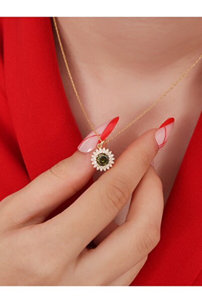 LİNOVE JEWELLERY 925 Ayar Gümüş Kolye, Peridot Gümüş Kolye, Minimal Gümüş Kol...