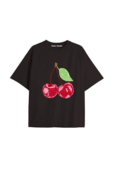 Kalic Studio Tricou negru cu imprimeu Cherry vintage Y2k KOD 80