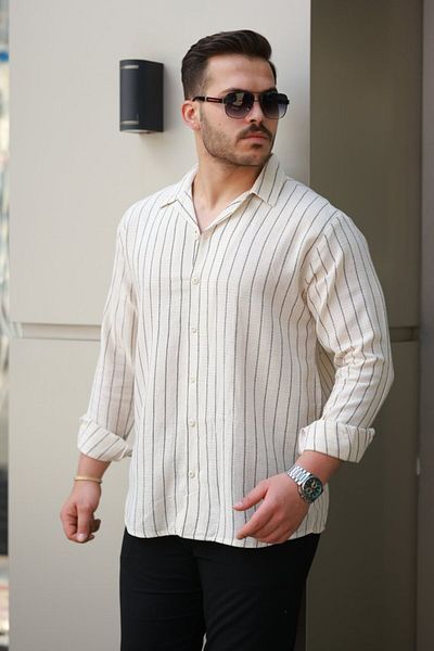 modaserdem Men's striped linen shirt