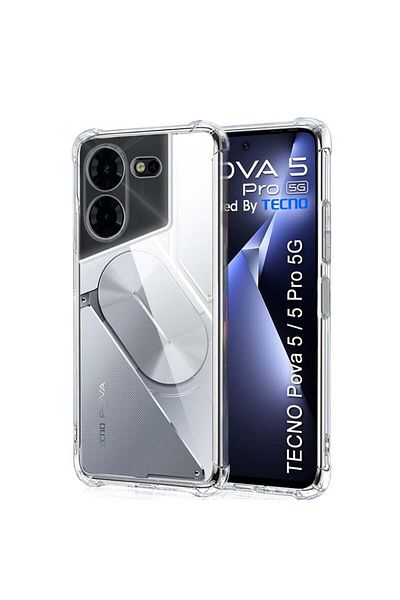 SKYDDAR INNOVATION Case for Tecno Pova 5 Pro, Shockproof Clear Silicone Slim, Transparent, sticker set