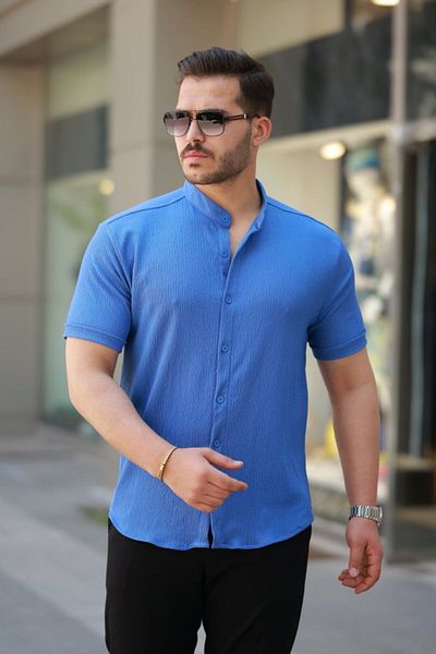 modaserdem Men's Judge Collar Short Sleeve Shirt