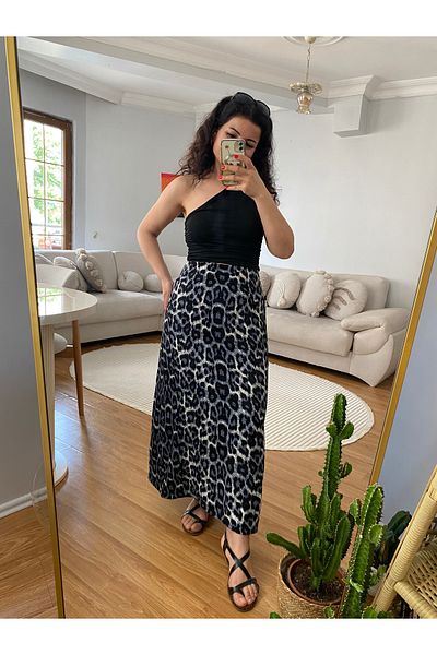 ronox Women's Elastic Waist Viscose Fabric Leopard Print Maxi Length Skirt