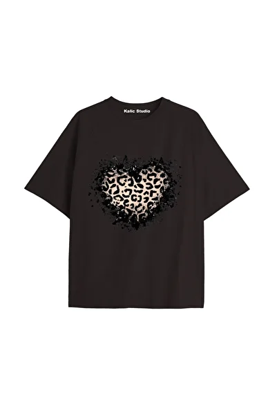 Kalic Studio Y2K Vintage Leopard Printed Black T-Shirt Code 182