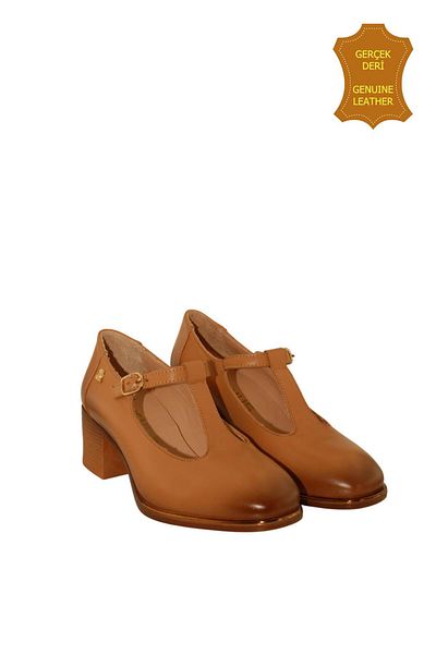 venüs ayakkabı Venus 2512705Y Vintage Heeled Mary Jane Model Women's Leather Shoes Taba m