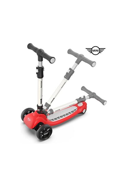 Mini Cooper Lisanslı 3 Tekerlekli Katlanabilir Ayarlanabilir Işıklı 50 kg Taşıma Kapasiteli Scooter Kırmızı