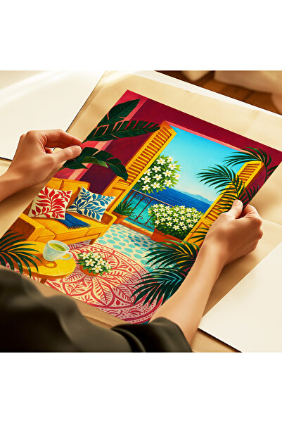 ARTHOUSECOLLECTIVE Poster vintage cu vedere la mediteraneană – cu flori, vedere la mare – poster fără încadrare în dimensiuni de pictură