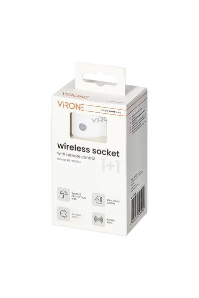 Virone Rs-10(GS) Wireless Mini Socket, 2300w, Schuko, Ip20, Remote Control, White