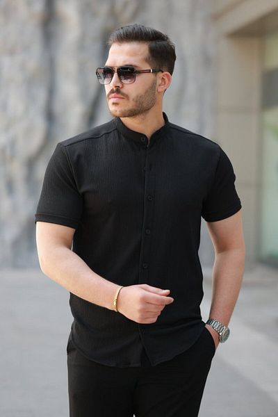 modaserdem Men's Judge Collar Short Sleeve Shirt