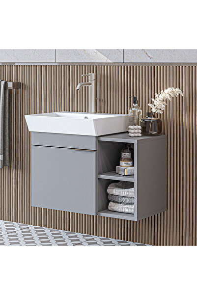 ROOMART Likya Ayaksız Tek Kapaklı Açık Raflı Lavabolu 72 Cm Banyo Dolabı Alt, Lavabolu Alt Banyo Dolabı