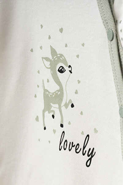 Aziz Bebe Baby Girl Snap Fastener Deer Patterned Jumpsuit 0 Months 6 Months